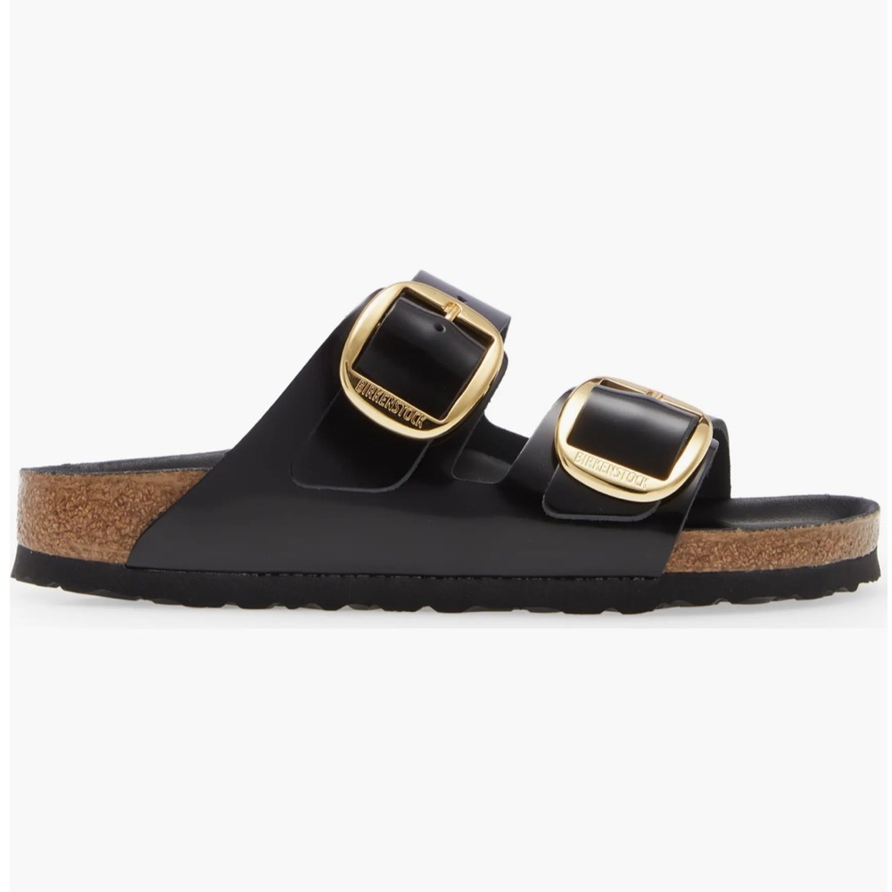 Birkenstock Arizona Big Buckle Sandals Natural Leather Patent High Shine Black - Picture 7 of 13